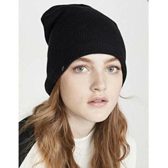 PLUSH Revolve Black Ribbed Knit Beanie Hat One Size Gorpcore - Picture 1 of 5